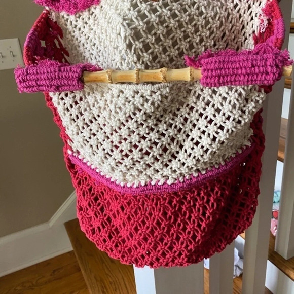 NWOT Free People Macrame Pink and White Tote - Picture 4 of 8
